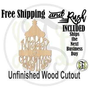 Merry Christmas with Hat and Belt-180250- Christmas Cutout, unfinished, wood cutout,  laser cut shape, Santa - RUSH PRODUCTION