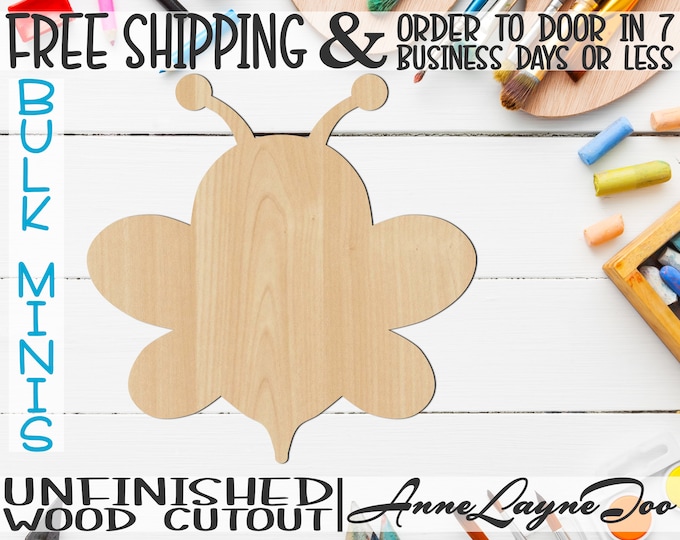 Bumble Bee- 2" to 6" Minis, Small Wood Cutout, unfinished, wood cutout, wood craft, laser cut, wood cut out, ornament -235004
