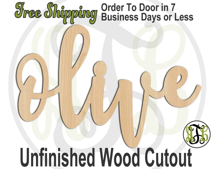 olive - 320272FrFt- Word Cutout, unfinished, wood cutout, wood craft, laser cut wood, wood cut out, Door Hanger, wooden sign, wreath accent