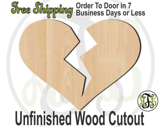 Broken Heart - 110016-Valentine Cutout, unfinished, wood cutout, wood craft, laser cut shape, wood cut out, Door Hanger, wooden, wall art