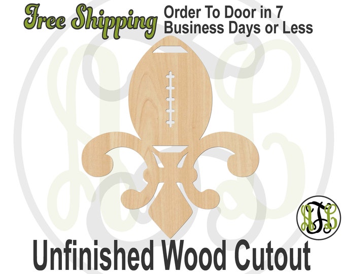 Fleur de Football - 60251- Football Cutout, Initial, unfinished, wood cutout, wood craft, laser wood cut out, Sport, Football, Door Hanger