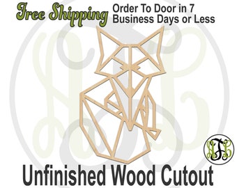 Geometric Fox - 480001- Animal Cutout, unfinished, wood cutout, wood craft, laser cut shape, wood cut out, Door Hanger, DIY, wooden