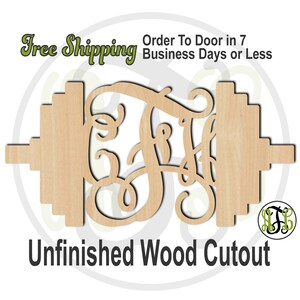 Barbell Monogram - 300081M3- Personalized Cutout, 3-Letter Monogram , unfinished, wood cutout, laser cut, wood cut out, wooden, Door Hanger