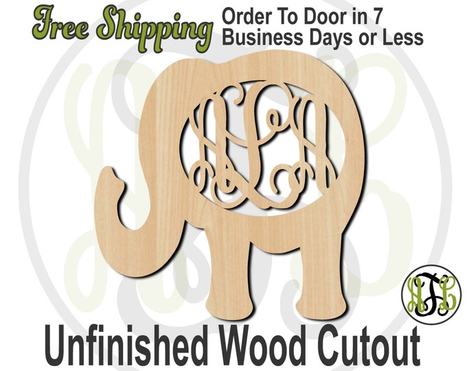 Elephant 1 Monogram - 230003M3- Personalized Cutout, 3-Letter Monogram , unfinished, wood cutout, wood craft, laser cut, wood cut out