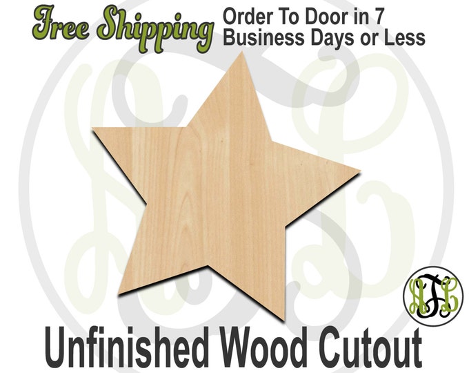 Five Pointed Star- 300143- Christmas Cutout, unfinished, wood cutout, wood craft, laser cut shape, wood cut out, Door Hanger, wooden