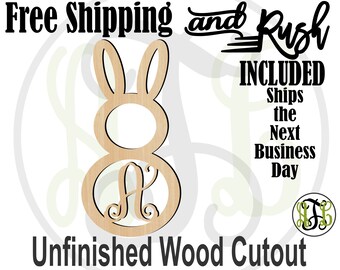 RUSH PRODUCTION -Bunny 4 - 180020M1- Easter Personalized Cutout, Initial, unfinished, wood cutout,  laser wood cutout, Door Hanger