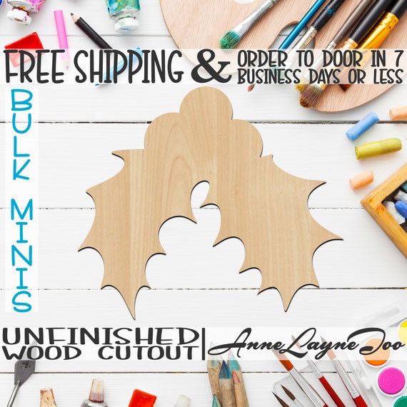 Holly - Laser Cut Out Unfinished Wood Craft Shape XMS215 Holly - Laser Cut Out Unfinished Wood Craft Shape XMS215