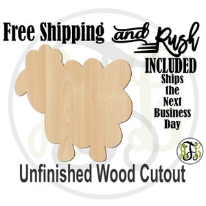 Sheep - 230021- Cutout, unfinished, wood cutout,  laser cut shape, Door Hanger, wreath accent - RUSH PRODUCTION