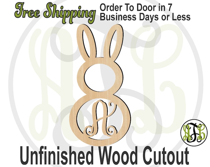 Bunny 4 - 180020M1- Easter Personalized Cutout, Initial, unfinished, wood cutout, wood craft, laser cut, wood cut out, wooden, Door Hanger