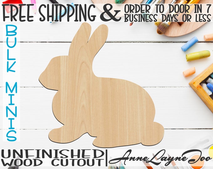 Bunny- 2" to 6" Minis, Small Wood Cutout, unfinished, wood cutout, wood craft, laser cut shape, wood cut out, ornament -230027