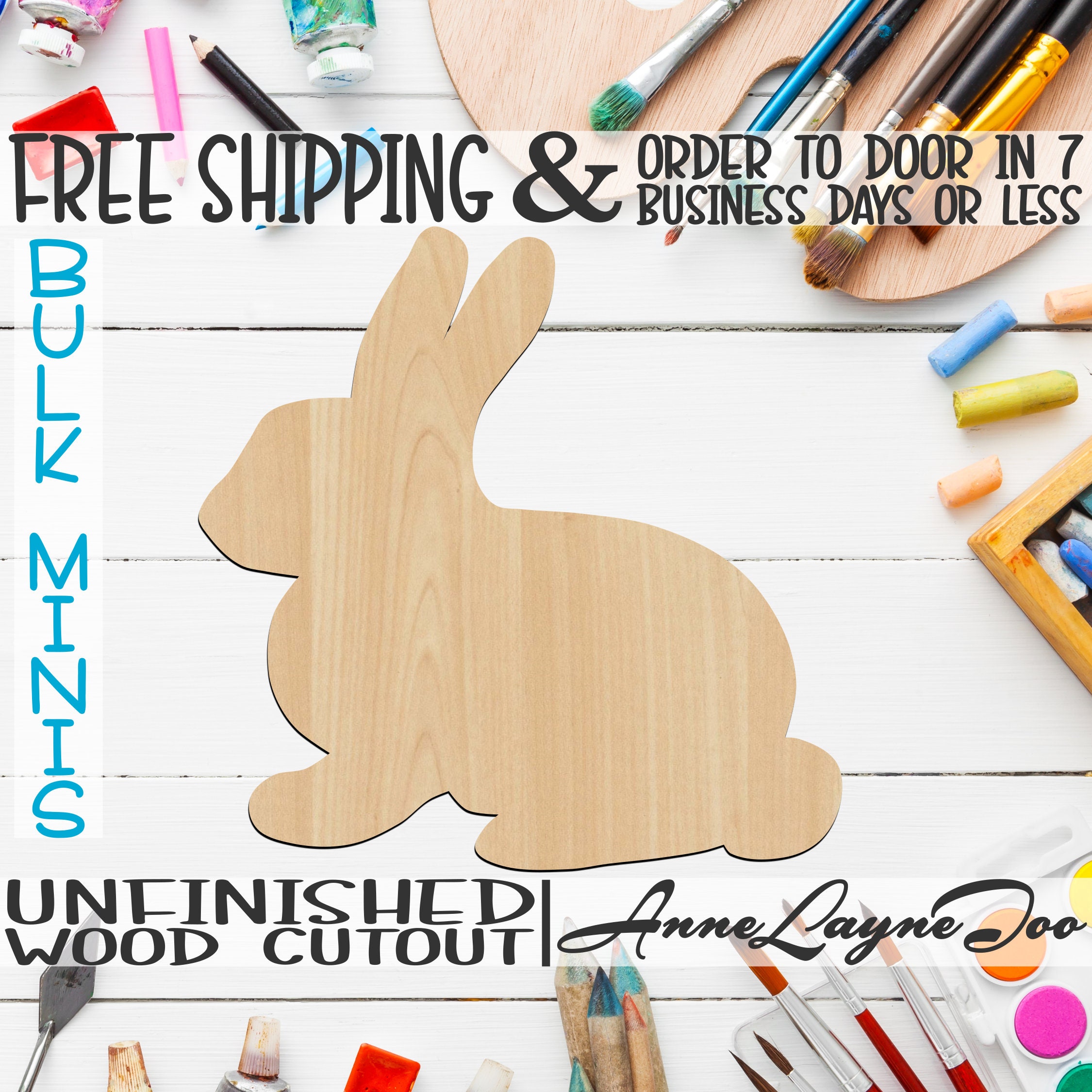 Bunny - Laser Cut Out Unfinished Wood Craft Shape BNY27 Bunny - Laser Cut Out Unfinished Wood Craft Shape BNY27