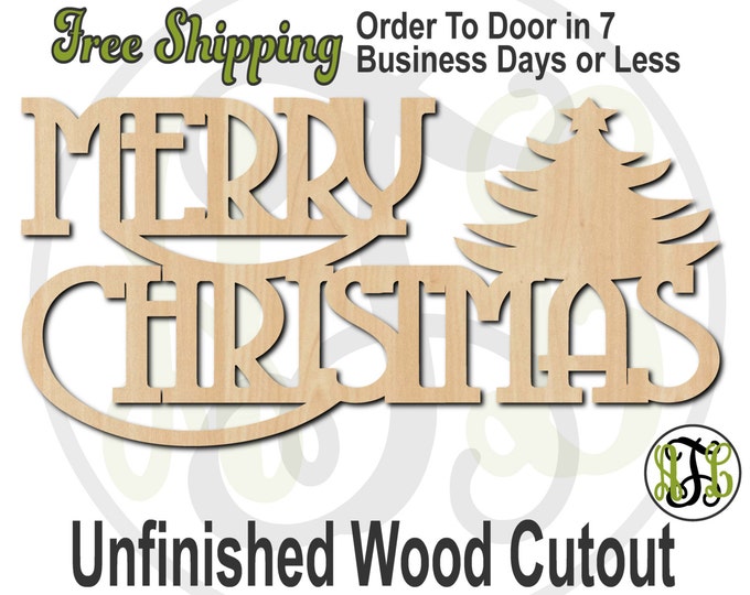 Merry Christmas Tree - 180115- Christmas Cutout, unfinished, wood cutout, wood craft, laser cut wood, wood cut out, Door Hanger, wooden sign