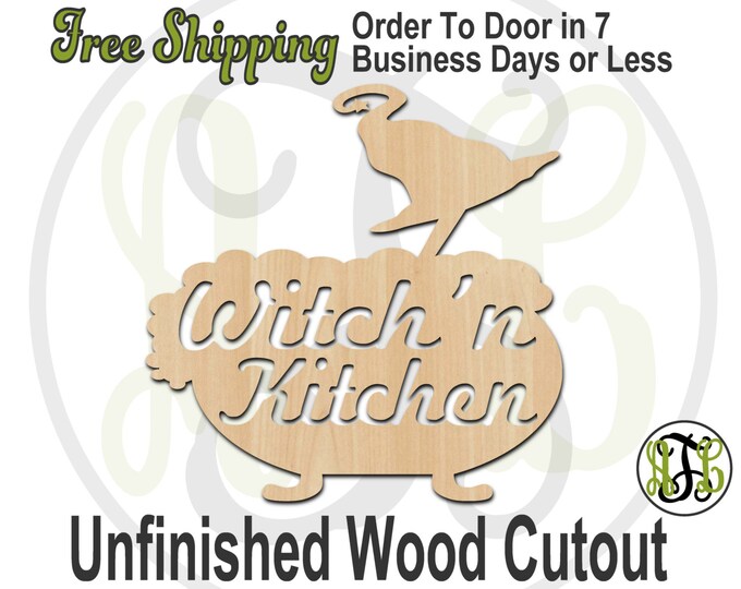 Witch'n Kitchen - 160211- Halloween Cutout, unfinished, wood cutout, wood craft, laser cut wood, wood cut out, Door Hanger, wooden sign