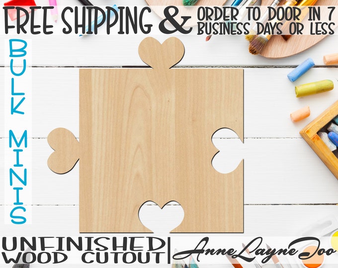 Interlocking Heart Puzzle Pieces- 2" to 6" Minis, Small Cutout, unfinished, wood cutout, wood craft, laser cut, Wedding Guest Book -300157