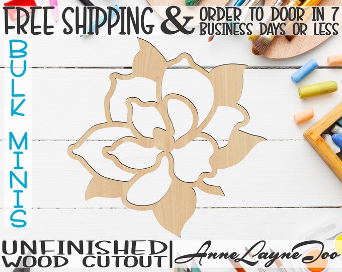Magnolia- 4" to 6" Minis, Small Wood Cutout, unfinished, wood cutout, wood craft, laser cut shape, wood cut out, ornament -28301