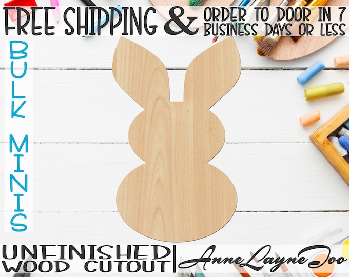 Bunny 2- 2" to 6" Minis, Small Wood Cutout, unfinished, wood cutout, wood craft, laser cut shape, wood cut out, ornament -230038