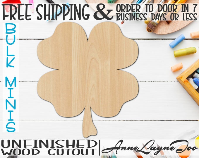 4 Leaf Clover- 2" to 6" Minis, Shamrock Small Wood Cutout, unfinished, wood cutout, wood craft, laser cut, wood cut out, ornament -120001