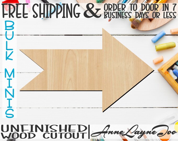 Arrow- 2" to 6" Minis,Small Wood Cutout, unfinished, wood cutout, wood craft, laser cut shape, wood cut out, ornament -40029