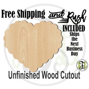 Scalloped Heart- 110023- Valentine Cutout, unfinished, wood cutout,  laser wood cutout, Door Hanger, wall art - RUSH PRODUCTION
