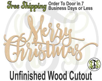 Merry Christmas - 325081FrFt- Christmas Cutout, unfinished, wood cutout, wood craft, laser cut wood, wood cut out, Door Hanger, wooden sign