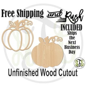 Pumpkin Outline or Solid- 170025-26- Thanksgiving Cutout, unfinished, wood cutout,  laser cut shape - RUSH PRODUCTION