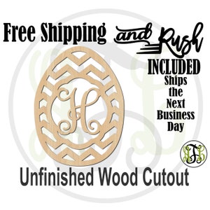 Chevron Monogram Egg Wood Sign, Easter Cutout, Initial Door Hanger, unfinished, wood cut out, laser cut -140022M1- RUSH PRODUCTION