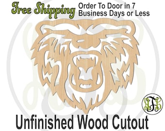 Bear Head Mascot Outline- 60627- Sports Cutout, unfinished, wood cutout, wood craft, laser cut, wood cut out, Free Ship, University, wooden