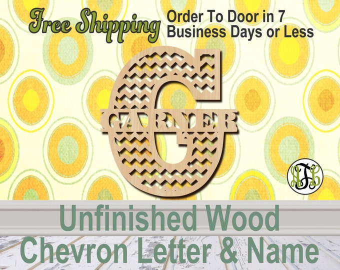 48 HOURS- Unfinished Wood Chevron Initial & Name, Personalized, Asset, Initial, Wood Craft, laser cut wood wood, wood cut out, Custom