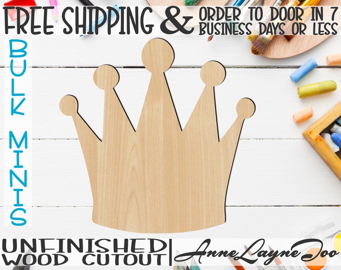 Crown 16- 2" to 6" Minis, Small Wood Cutout, unfinished, wood cutout, wood craft, laser cut shape, wood cut out, ornament -24416