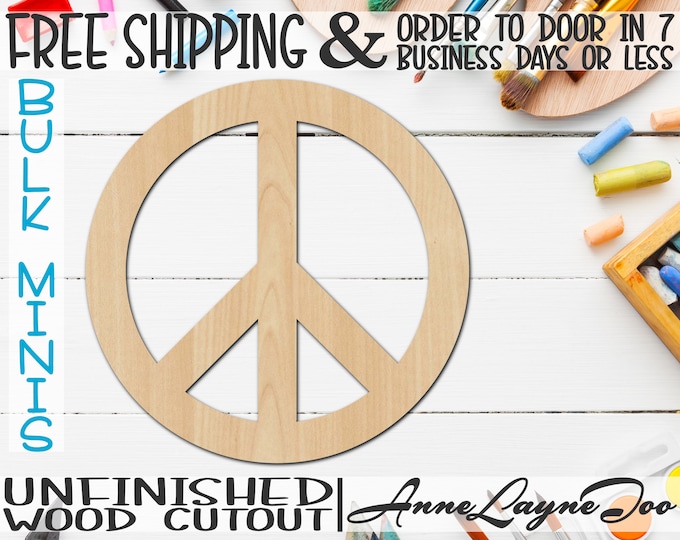 Peace Sign- 2" to 6" Minis, Small Wood Cutout, unfinished, wood cutout, wood craft, laser cut, wood cut out, ornament -290019