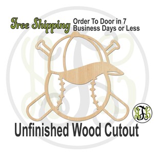 Baseball Hat & Bats-60339- Baseball Cutout, unfinished, wood cutout, wood art, laser cut shape, wood cut out, Door Hanger, wooden