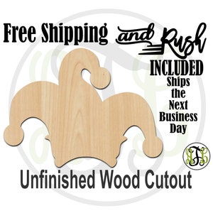 Jester Hat - 130005- Mardi Gras Cutout, unfinished, wood cutout,  laser wood cutout, Door Hanger, wall art - RUSH PRODUCTION