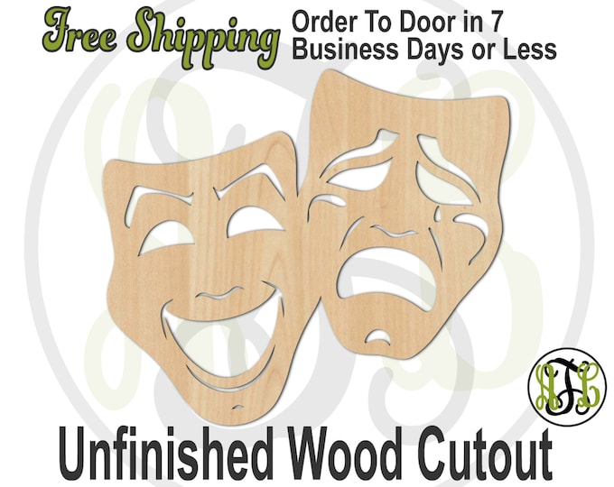 Happy Sad Masks- 130002- Mardi Gras Cutout, unfinished, wood cutout, wood craft, laser cut shape, wood cut out, Door Hanger, wooden