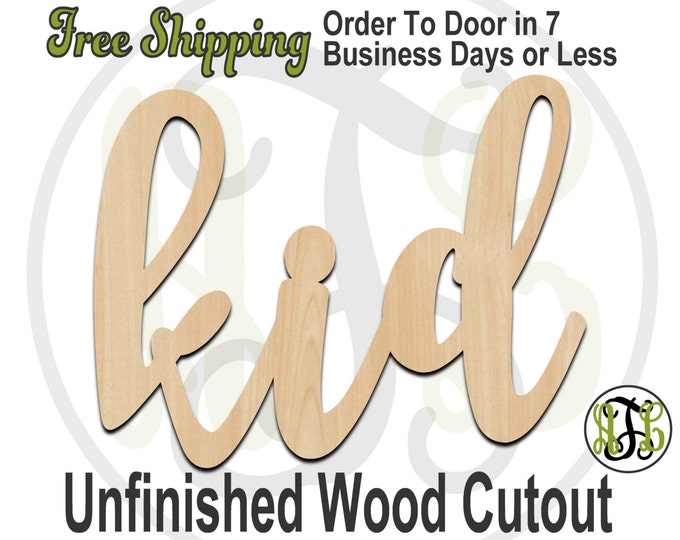 kid - 320230FrFt- Word Cutout, unfinished, wood cutout, wood craft, laser cut wood, wood cut out, Door Hanger, wooden sign, wreath accent