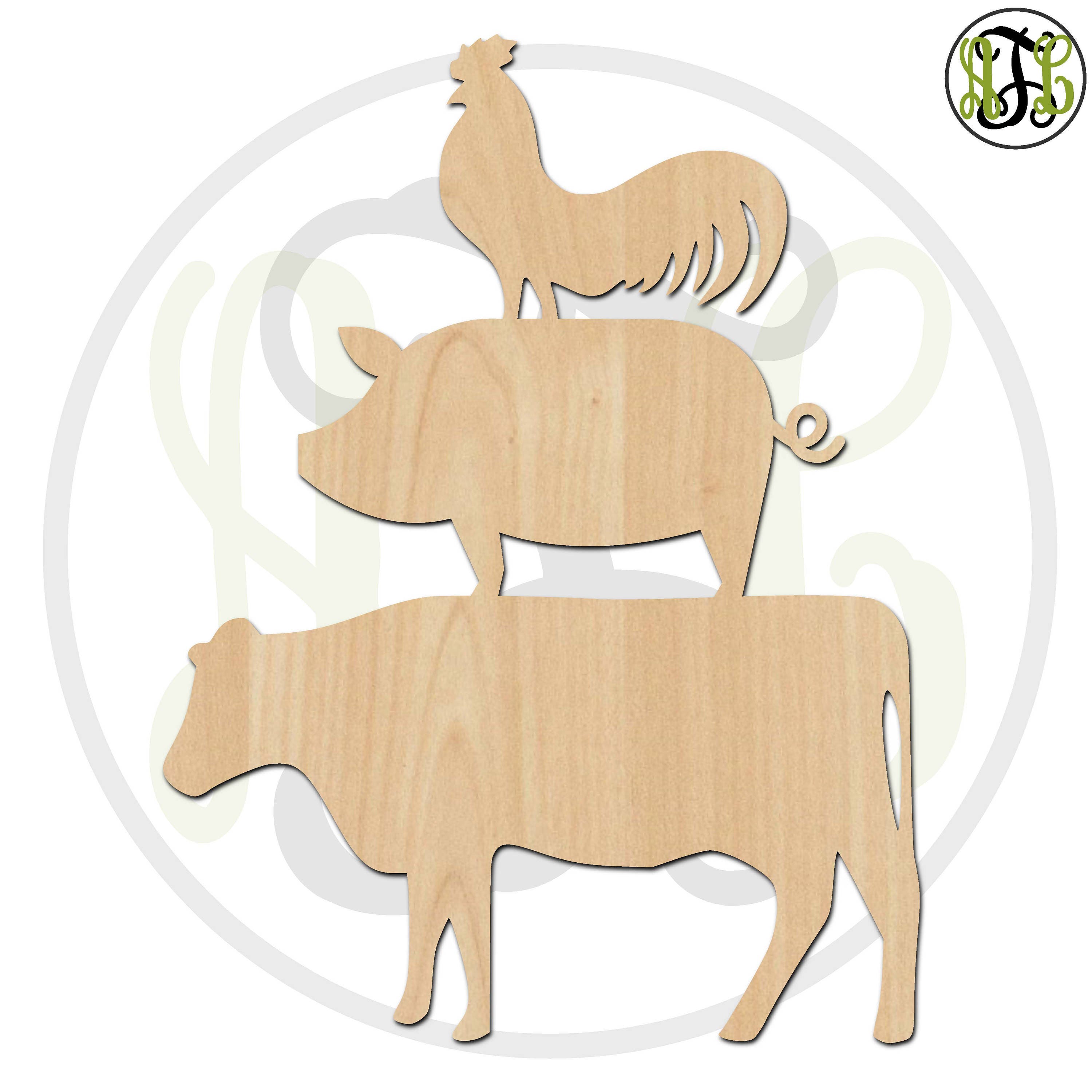Cow Pig Rooster Stack - 230103- Farm Cutout, Unfinished, Wood Cutout ...
