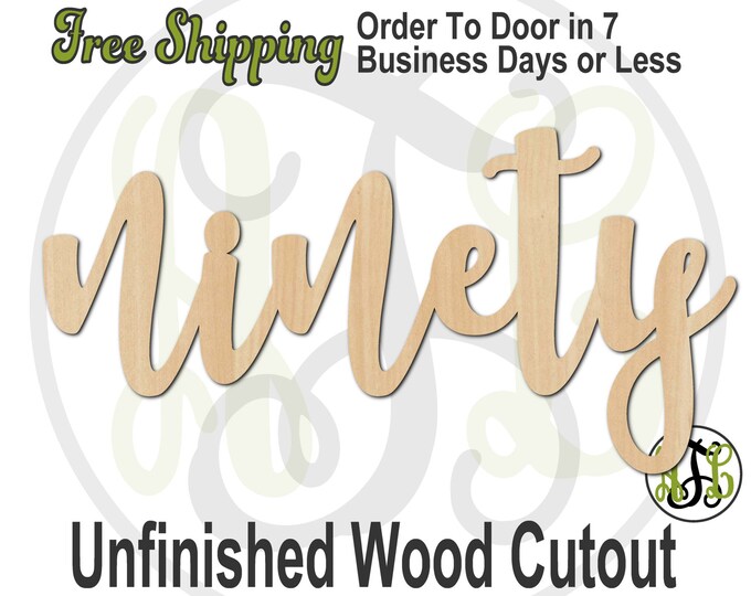 ninety - 320254FrFt- Word Cutout, unfinished, wood cutout, birthday, number, laser cut wood, wood cut out, Door Hanger, wooden sign, age