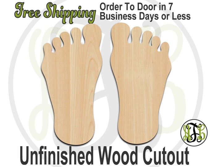 Pair of Feet - 300063- 2 Feet Cutout, unfinished, wood cutout, wood craft, laser cut, wood cut out, Free Ship, Left and Right Foot, wooden