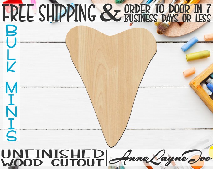 Shark Tooth- 2" to 6" Minis, Small Wood Cutout, unfinished, wood cutout, wood craft, laser cut, wood cut out, ornament -230053