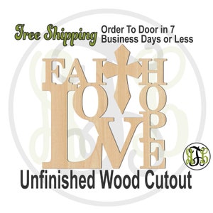 FAITH HOPE LOVE -325121- Religious Cutout, unfinished, wood cutout, laser cut, wood cut out, Door Hanger, wooden sign, Entrance Sign