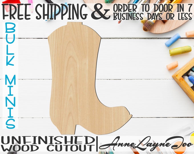 Cowboy Boot- 2" to 6" Minis, Small Wood Cutout, unfinished, wood cutout, wood craft, laser cut, wood cut out, ornament -300004