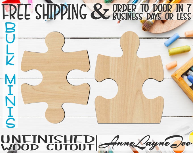 Puzzle Piece Style 1 or 2 - 2" to 6" Minis, Small Wood Cutout, unfinished, wood cutout, wood craft, laser cut, wood cut out -40045S1-S2