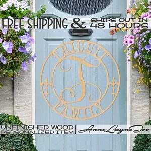 Name Initial Circle Wood Sign, Family Cutout, Wedding Sign, Bridal Shower, unfinished, wood cut out, laser cut, Ships in 48 HOURS -990075