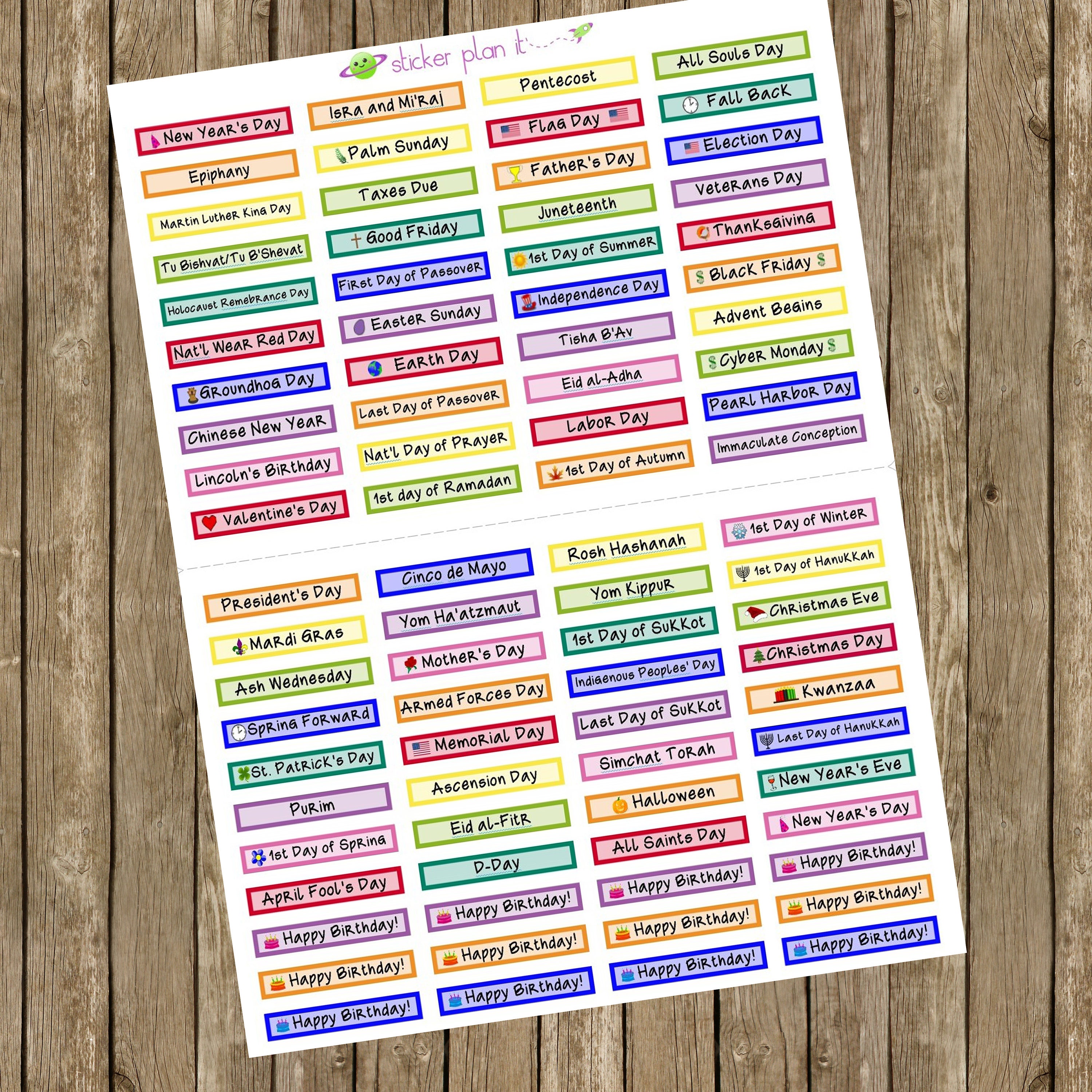 YEARLY HOLIDAY Planner Stickers