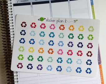 Recycle Symbol Planner Stickers: Sheet of 48