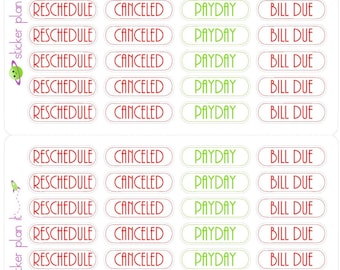 Rescheduled, Canceled, Payday, and Bill Due Planner Stickers for ECLP Erin Condren Life Planner and Plum Paper planner, etc