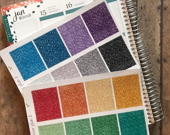 Glitter Full Box Planner Stickers sized for Erin Condren: Sheet of 16