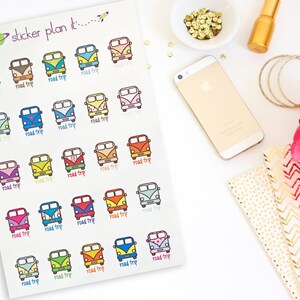 Camping Van Road Trip Planner Stickers Set of 25, Perfect for the Erin Condren or Plum Paper Planner image 1