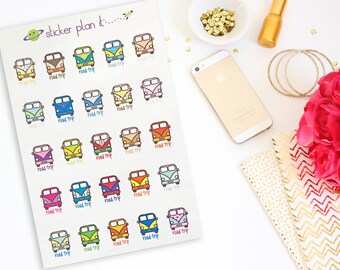 Camping Van Road Trip Planner Stickers: Sheet of 25