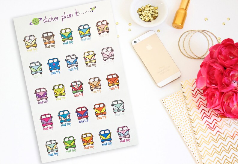 Camping Van Road Trip Planner Stickers Set of 25, Perfect for the Erin Condren or Plum Paper Planner image 1