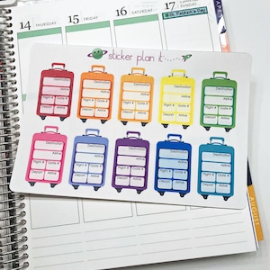 Flight Tracker Suitcase Planner Stickers:  Sheet of 10